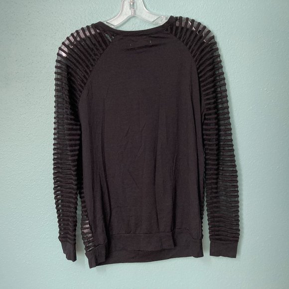 LAST CHANCE - Donating 5/25 Madewell Hi Line Black Textured Sheer Stripe Top - Picture 2 of 4